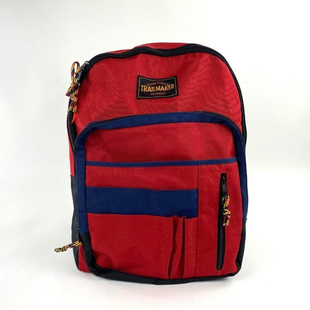 Trailmaker Backpack Canvas Red with Blue Trim School Travel Work Hiking